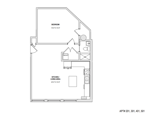a floor plan of a bedroom apartment at The 22 Apartments, St. Louis, 63103